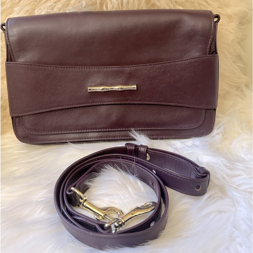 Elaine Turner Leather Bag/ Purse Crossbody Dark Plum Purple Structured Flap.